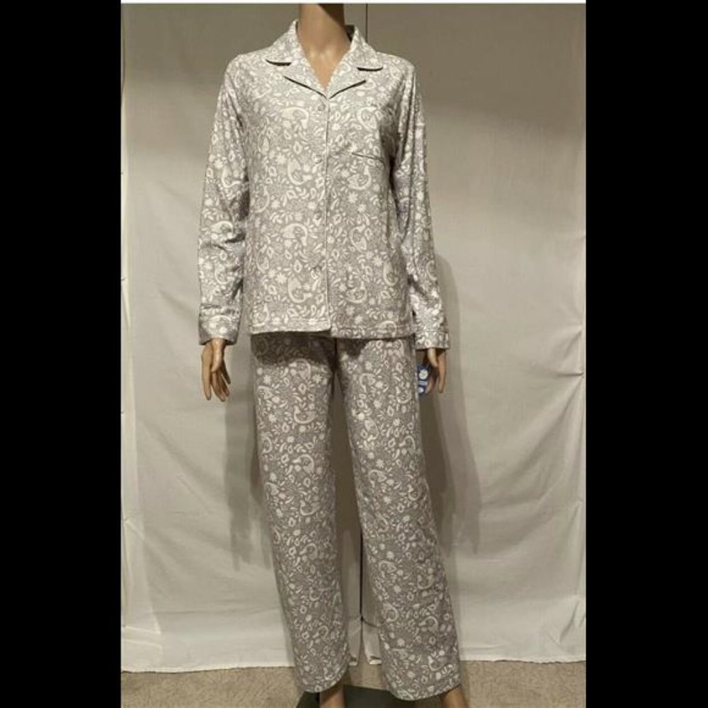 Women Sleepwear Set Gray Floral Print Pajamas Set Loungewear Kim Rogers Small
